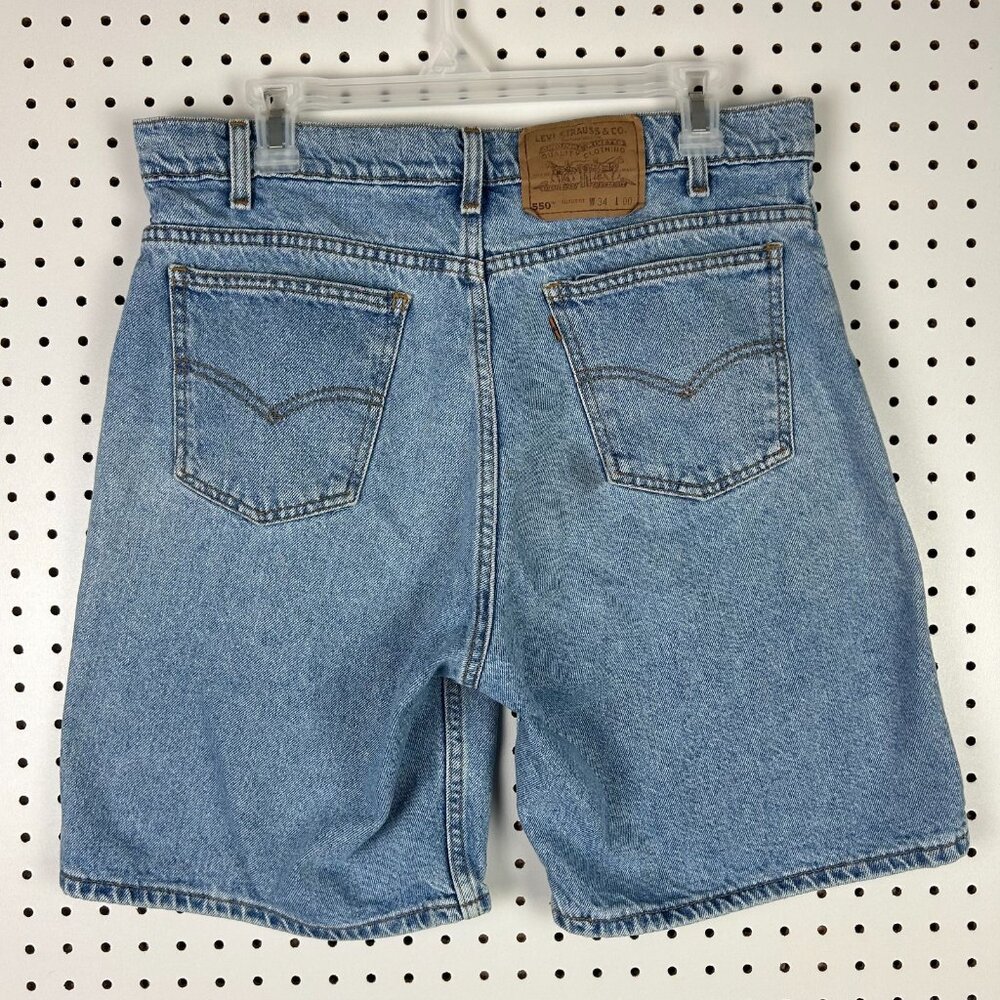 Leiv's 550 Vintage Jean Shorts 34 Orange Tab‎ Light Wash Worn Denim Jorts 90s